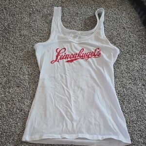Leinenkiugel White Tank Top with Red Script Logo